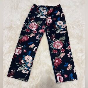 Ann Taylor Loft Outlet Black Floral Satin-Like Ankle Pants Size 0